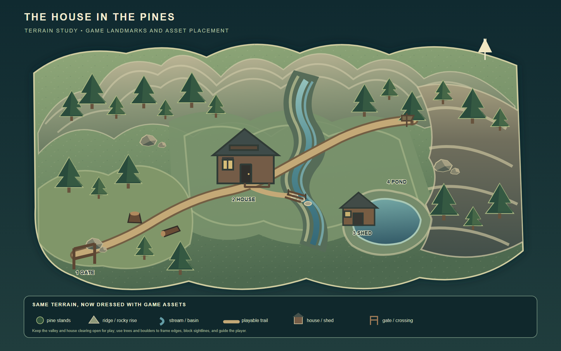 Interactive top-down terrain map of The House in the Pines